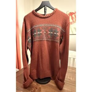 Eddie Bauer Men’s Sweater Size L Rust Red Fair Isle Knit Crewneck Pullover